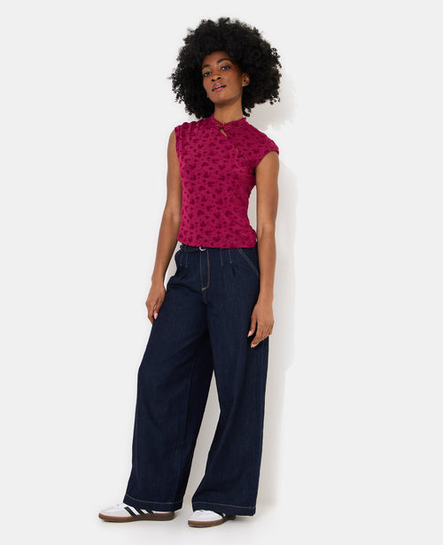 Top col mao en résille avec motif fleurs - PIMKIE - 1