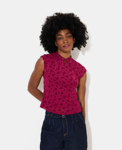 Top col mao en résille avec motif fleurs - PIMKIE - 2