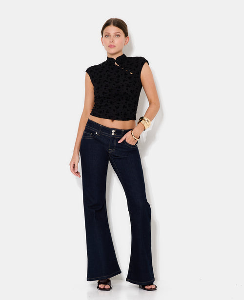 Top esprit asiatique avec col mao et fleurs velours - PIMKIE - 3