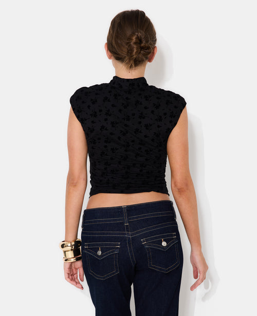 Top esprit asiatique avec col mao et fleurs velours - PIMKIE - 6