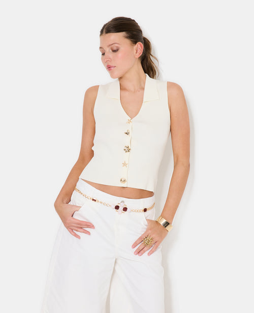 Top en maille côtelée avec col et boutons fantaisies - PIMKIE - 5