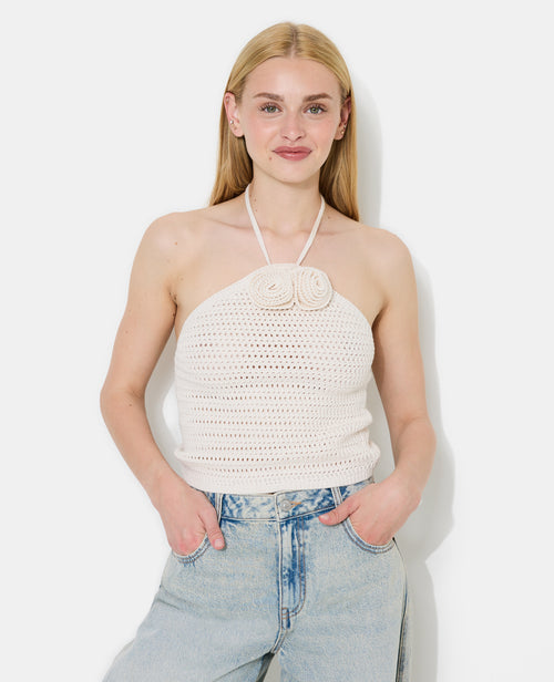 Top dos-nu en maille ajourée avec fleurs - PIMKIE - 1