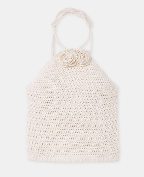 Top dos-nu en maille ajourée avec fleurs - PIMKIE - 4