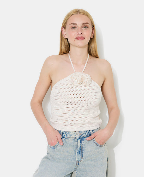 Top dos-nu en maille ajourée avec fleurs - PIMKIE - 5