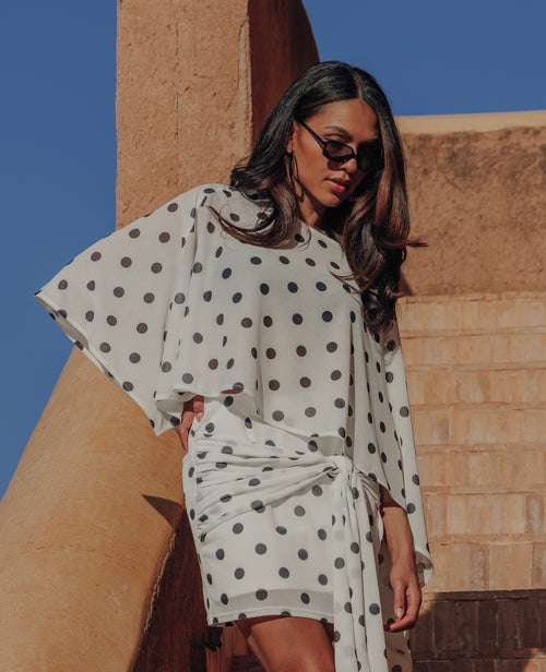 Top cape asymétrique en voile motif pois - PIMKIE - 1