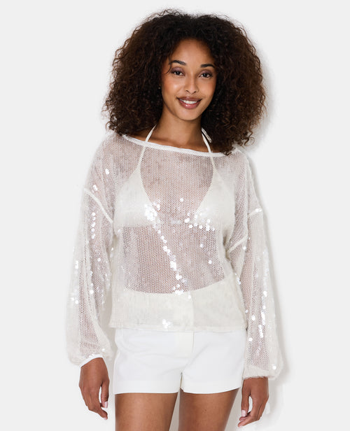 Top en maille ajourée avec sequins transparents - PIMKIE - 5