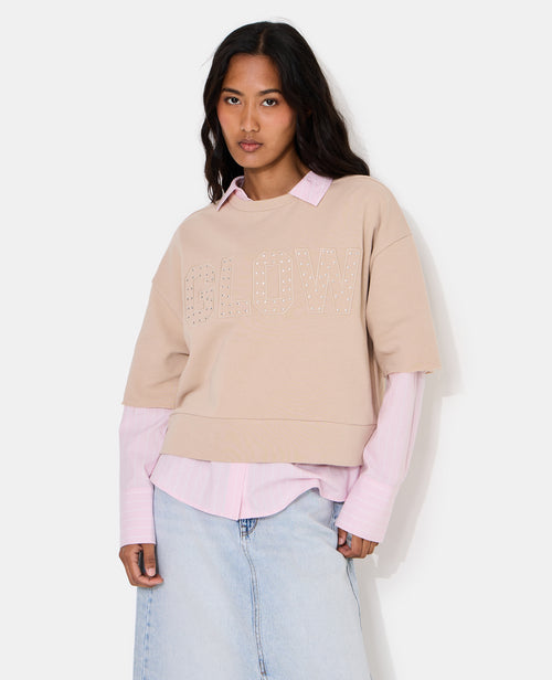 Sweat manches courtes avec broderie et clous étoiles - PIMKIE - 1