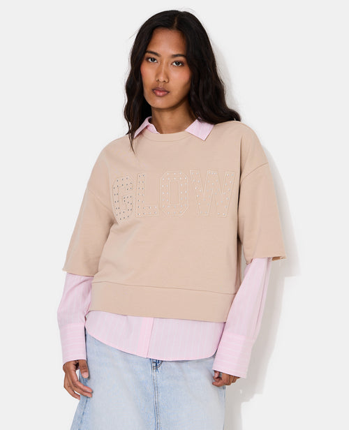 Sweat manches courtes avec broderie et clous étoiles - PIMKIE - 5