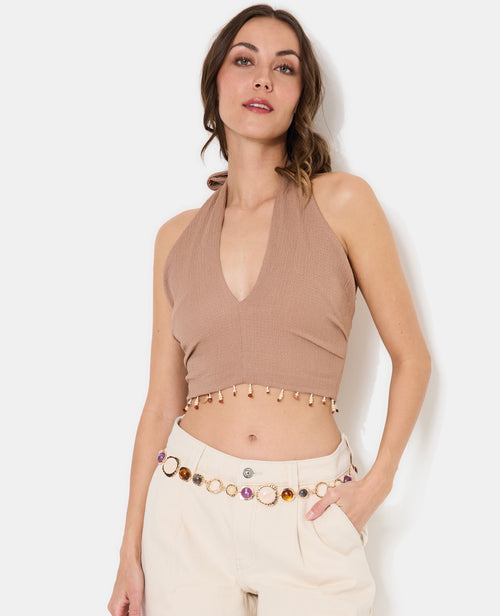 Top court dos-nu avec perles - PIMKIE - 5