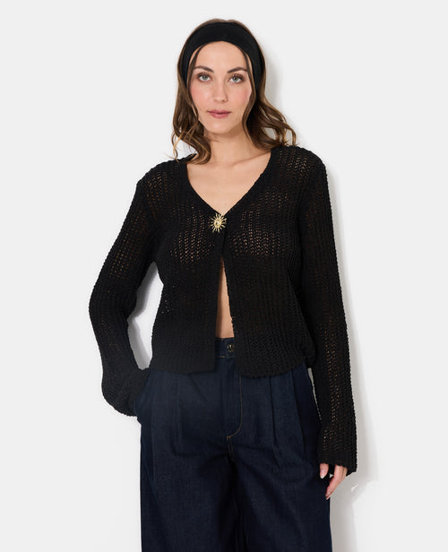 Gilet en maille ajourée avec bouton soleil - PIMKIE - 1