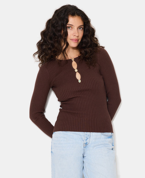 Pull fin maille côtelée avec boutons fantaisie - PIMKIE - 1