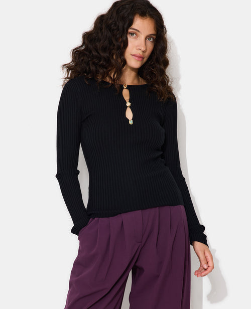 Pull fin maille côtelée avec boutons fantaisie - PIMKIE - 1