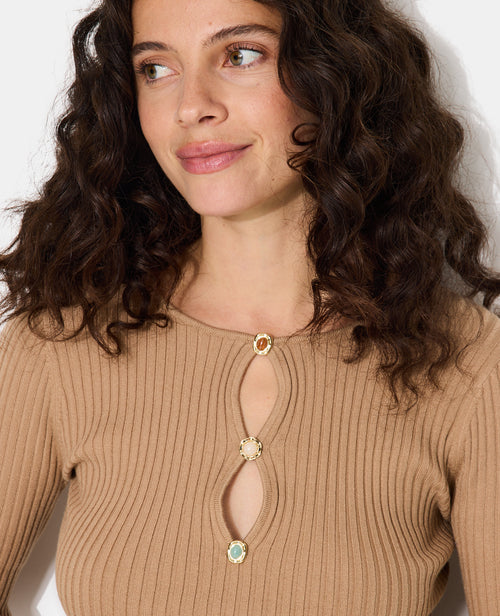 Pull fin maille côtelée avec boutons fantaisie - PIMKIE - 2