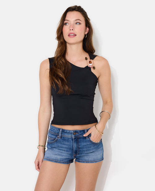 Top asymétrique avec détail bijou et pierres - PIMKIE - 1