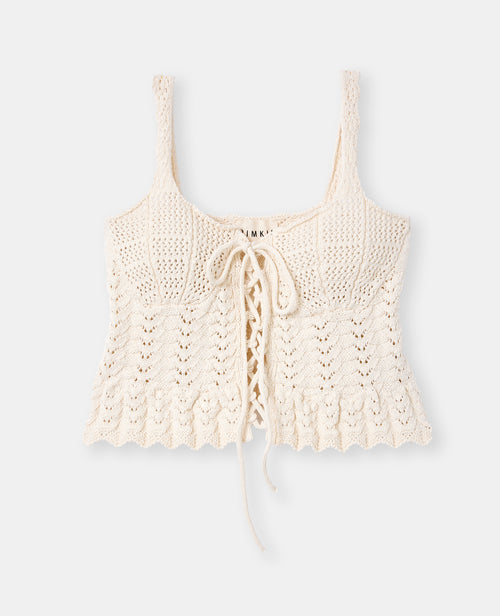 Top court en maille ajourée effet crochet avec laçage - PIMKIE - 4