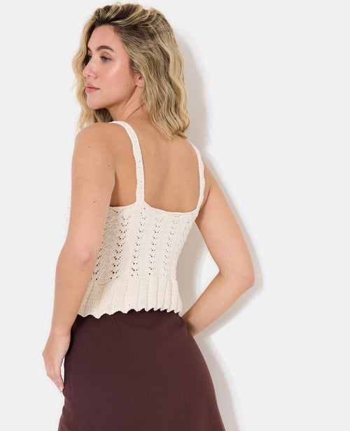 Top court en maille ajourée effet crochet avec laçage - PIMKIE - 6