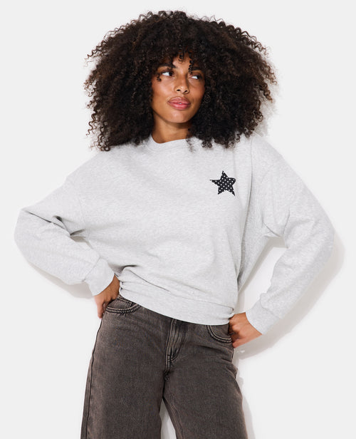 Sweat col rond avec print étoile et broderies dos - PIMKIE - 1