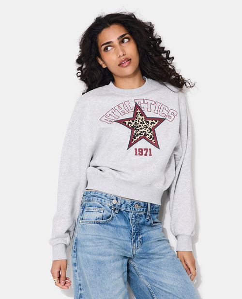 Sweat molleton col rond avec print étoile léopard - PIMKIE - 5