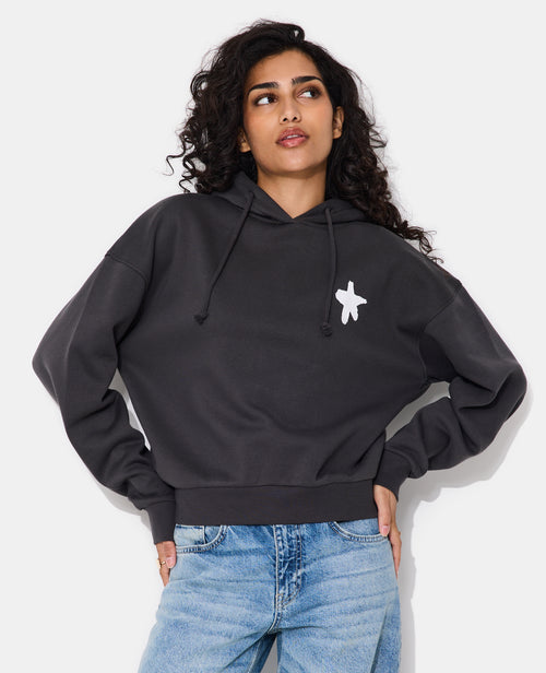 Sweat molleton capuche avec prints étoiles et roses - PIMKIE - 1
