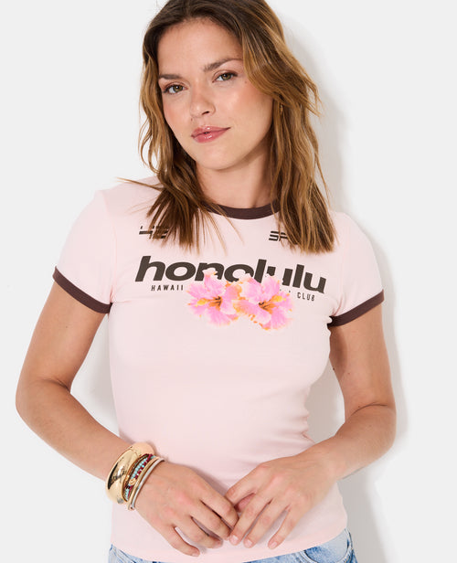 T-shirt ajusté avec print HONOLULU + fleurs - PIMKIE - 5