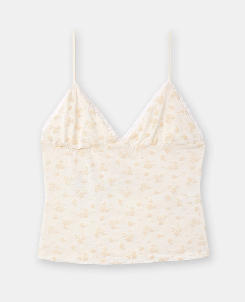 Débardeur en résille avec flocage fleurs et dentelle - PIMKIE - 4