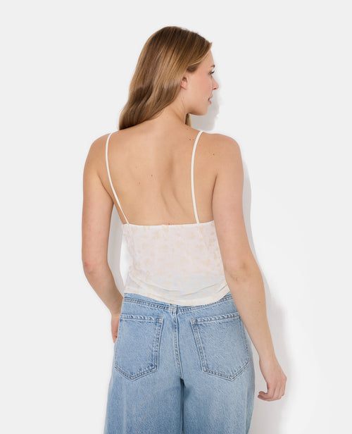 Débardeur en résille avec flocage fleurs et dentelle - PIMKIE - 6
