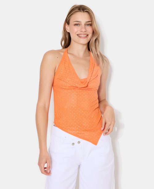 Top dos-nu asymétrique en résille avec strass - PIMKIE - 1