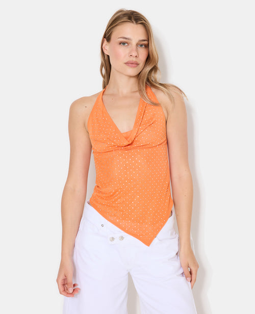 Top dos-nu asymétrique en résille avec strass - PIMKIE - 5