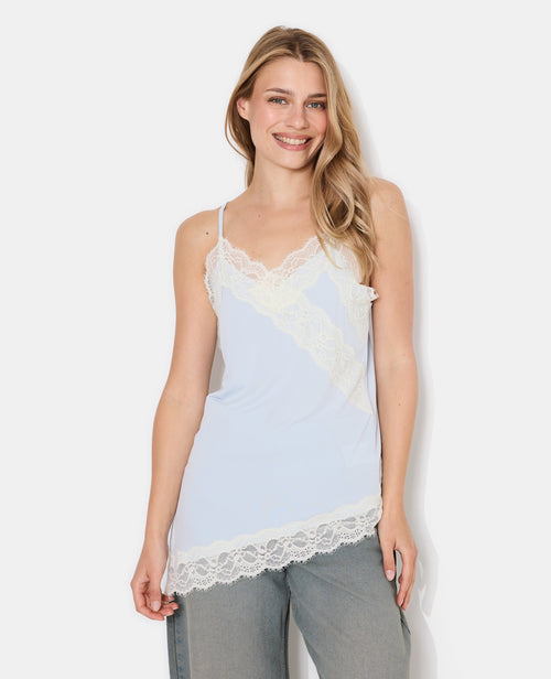 Top asymétrique en maille stretch et dentelle - PIMKIE - 1