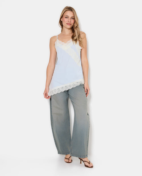 Top asymétrique en maille stretch et dentelle - PIMKIE - 3