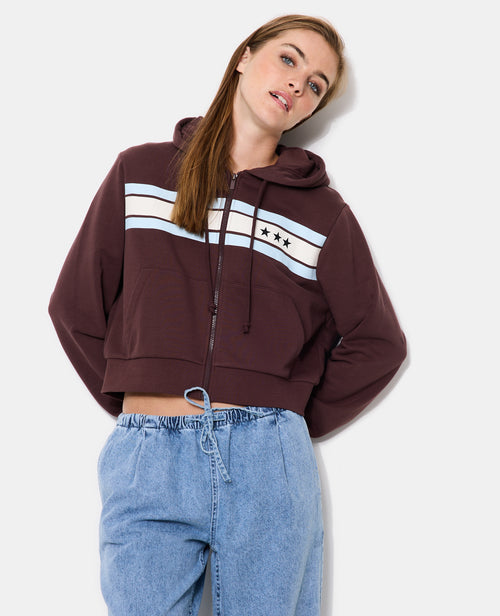 Sweat zippé capuche avec bandes et étoiles - PIMKIE - 5