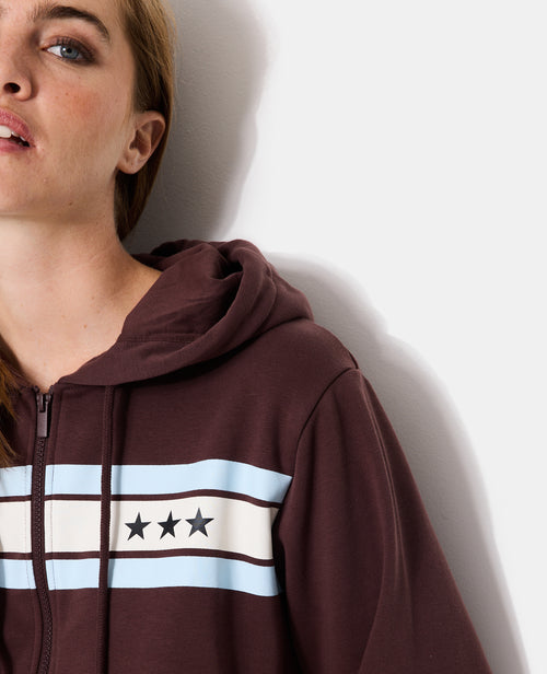 Sweat zippé capuche avec bandes et étoiles - PIMKIE - 1