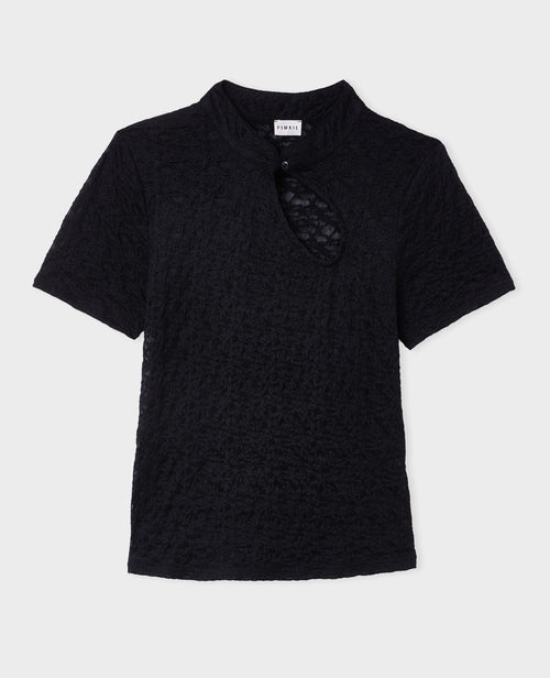 Top en dentelle col mao avec goutte et bouton - PIMKIE - 4