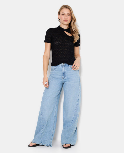Top en dentelle col mao avec goutte et bouton - PIMKIE - 5