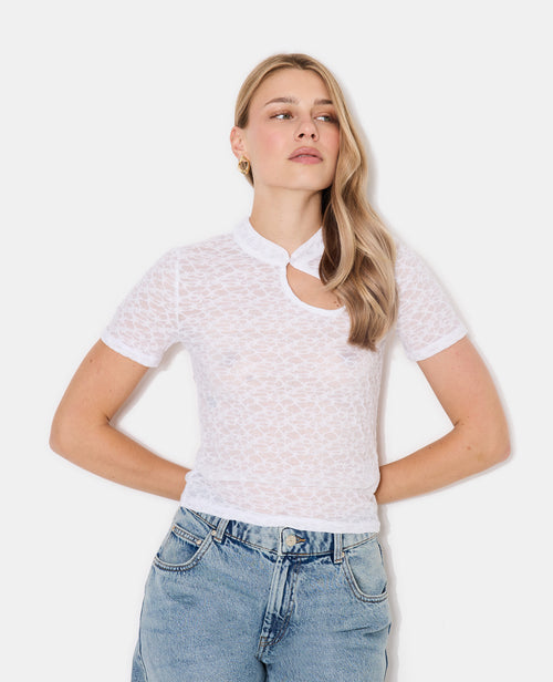 Top en dentelle col mao avec goutte et bouton - PIMKIE - 5