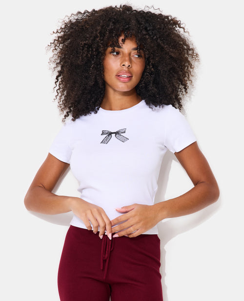 T-shirt ajusté avec print nœud dentelle - PIMKIE - 1