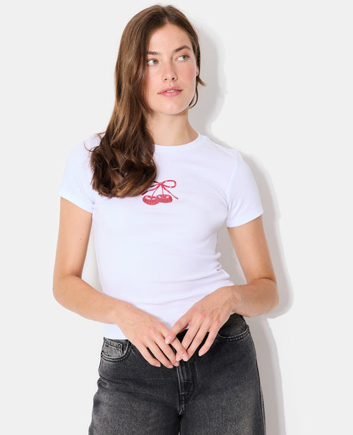 T-shirt ajusté avec print cerises et nœud - PIMKIE - 1
