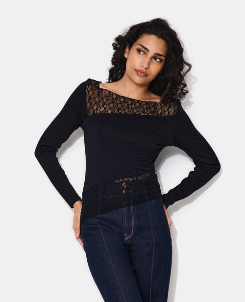 T-shirt asymétrique manches longues avec dentelle - PIMKIE - 1