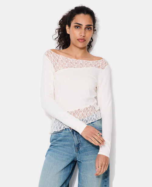 T-shirt asymétrique manches longues avec dentelle - PIMKIE - 1