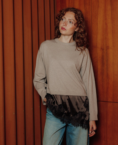 Pull 2 en 1 effet superposition avec satin et dentelle - PIMKIE - 1