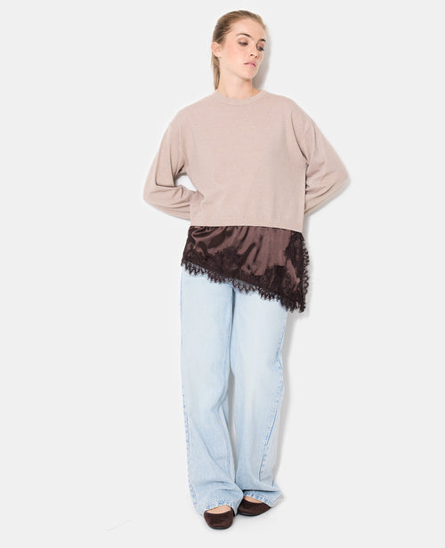 Pull 2 en 1 effet superposition avec satin et dentelle - PIMKIE - 3