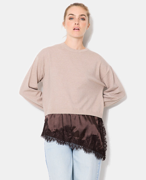 Pull 2 en 1 effet superposition avec satin et dentelle - PIMKIE - 5