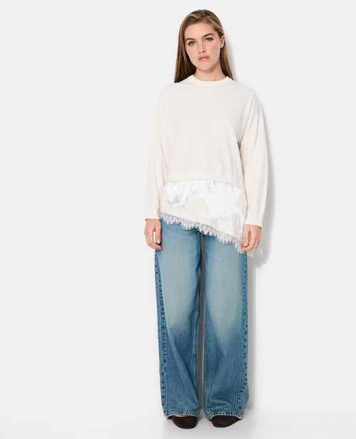 Pull 2 en 1 effet superposition avec satin et dentelle - PIMKIE - 3