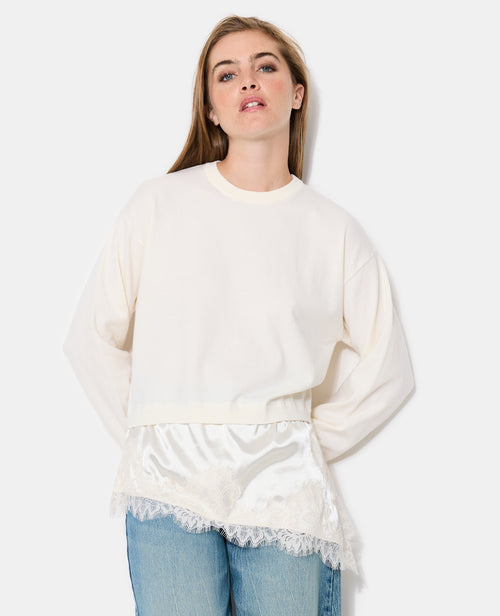 Pull 2 en 1 effet superposition avec satin et dentelle - PIMKIE - 5