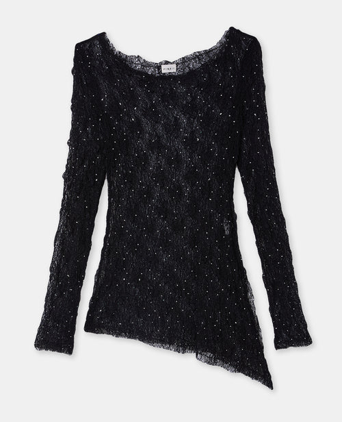 Top asymétrique en maille dentelle avec strass - PIMKIE - 4