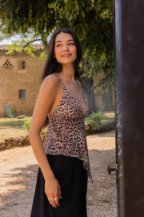 Top asymétrique en résille motif léopard - PIMKIE - 1