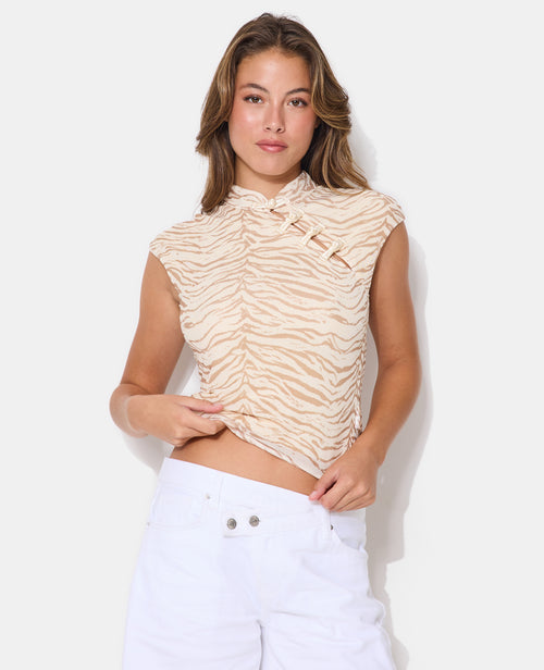 Top résille zébrée avec col mao et attaches satinées - PIMKIE - 5