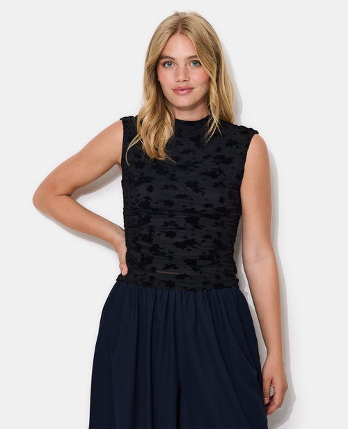 Top en résille avec flocage fleurs velours - PIMKIE - 1