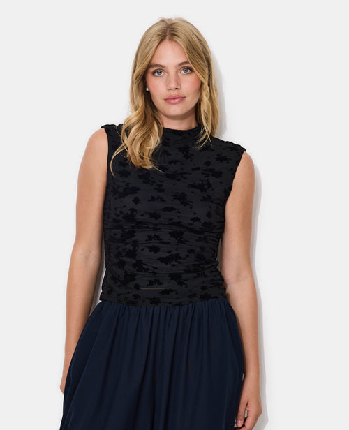 Top en résille avec flocage fleurs velours - PIMKIE - 5