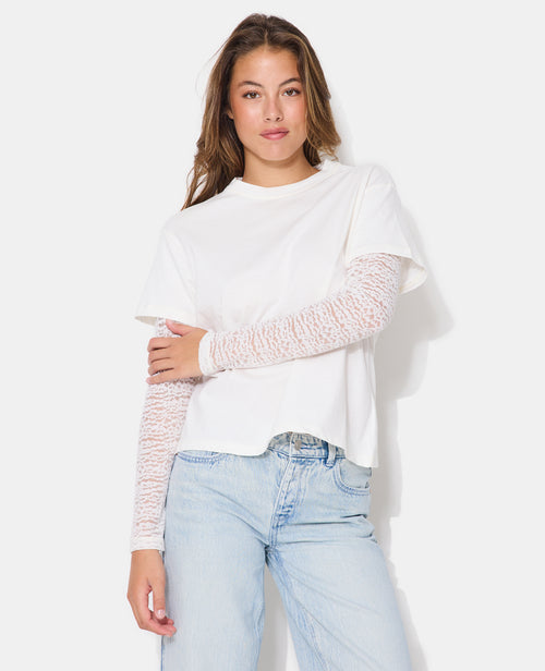 T-shirt effet superposition manches dentelle - PIMKIE - 1